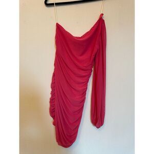 Hello Molly One Shoulder Long Sleeve Hot Pink Dress Size M NWT